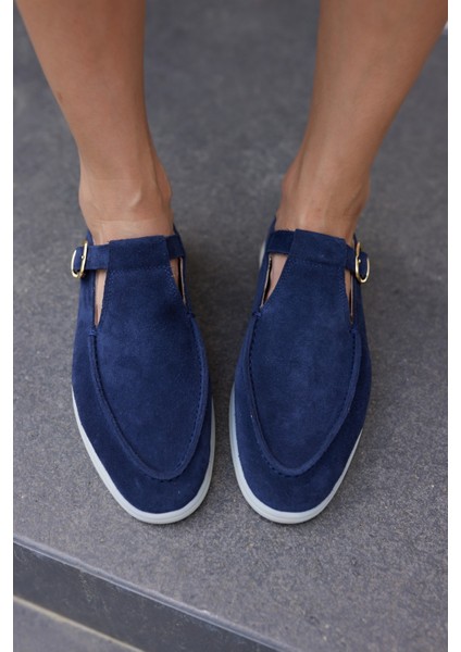 Orbita Kadin Lacivert Gercek Deri Suet Loafer Ayakkabi fırsatları