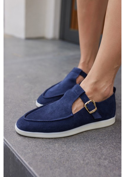 Orbita Kadin Lacivert Gercek Deri Suet Loafer Ayakkabi indirimleri