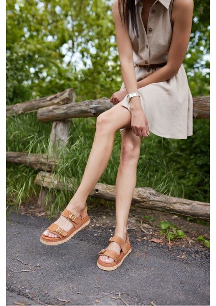 Adito Kadın Altın Gercek Deri Cırtlı Eva Taban Sandalet fiyatları