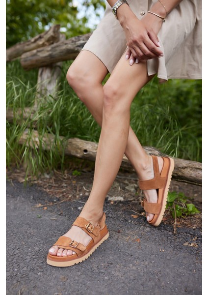 Adito Kadın Altın Gercek Deri Cırtlı Eva Taban Sandalet indirimleri