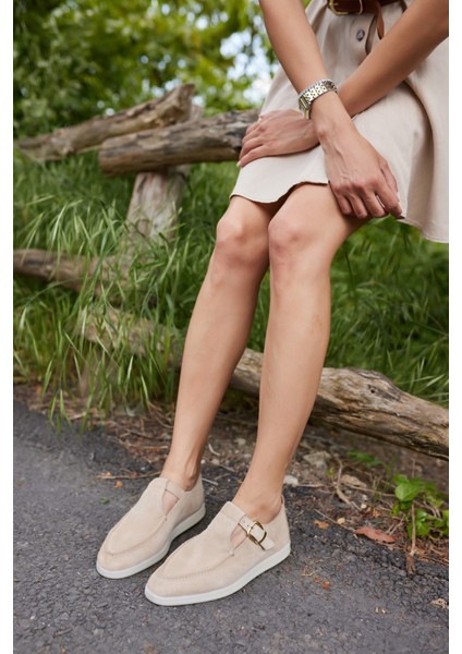 Orbita Kadin Lacivert Gercek Deri Suet Loafer Ayakkabi