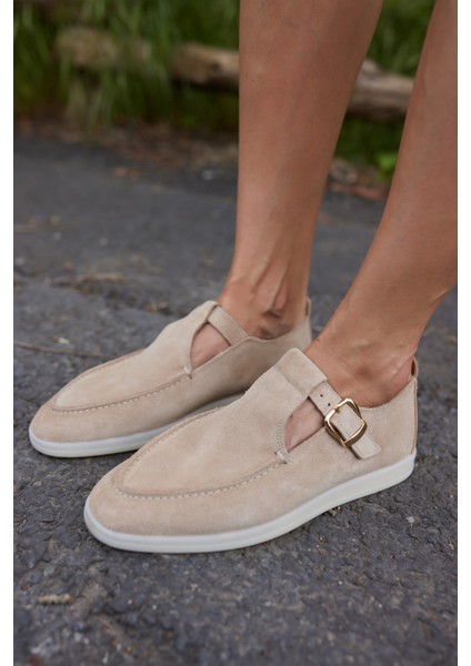 Orbita Kadin Lacivert Gercek Deri Suet Loafer Ayakkabi