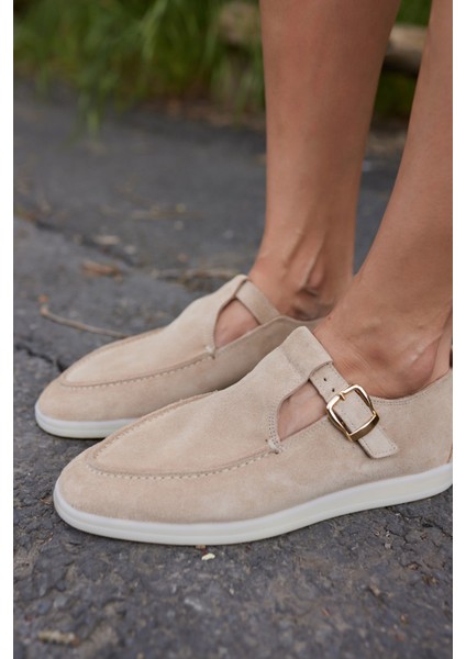 Orbita Kadin Lacivert Gercek Deri Suet Loafer Ayakkabi