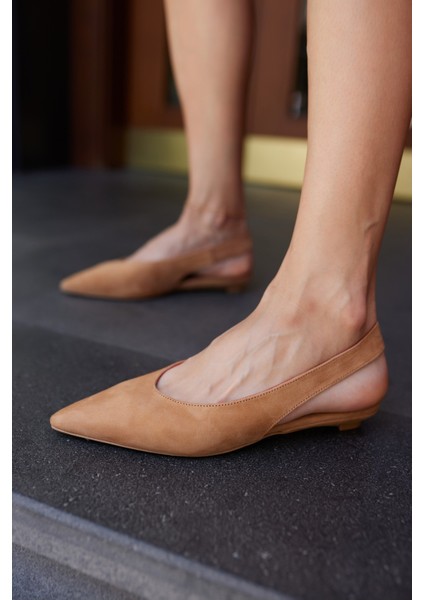 Vera Kadın Taba Gercek Suet Mını Topuklu Slıngback Ayakkabi