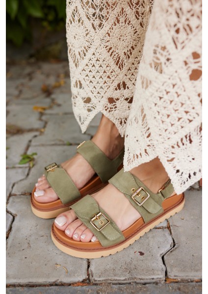 Adito Kadın Altın Gercek Deri Cırtlı Eva Taban Sandalet fiyatları