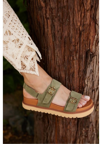 Adito Kadın Altın Gercek Deri Cırtlı Eva Taban Sandalet modelleri