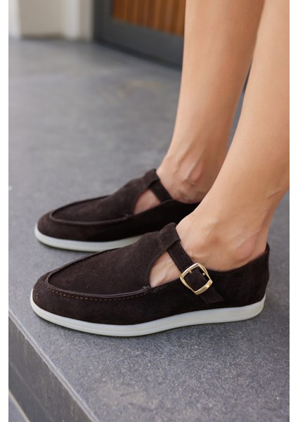Orbita Kadin Lacivert Gercek Deri Suet Loafer Ayakkabi