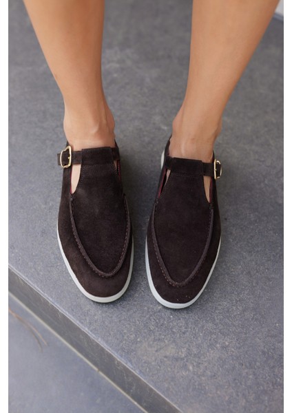 Orbita Kadin Lacivert Gercek Deri Suet Loafer Ayakkabi