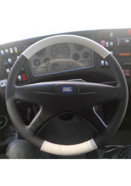 Dikişli Direksiyon Kılıfı Gri Deri Siyah Deri Siyah Dikişli Belde Bmc Otobüs Için