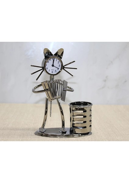 Mdb Metal Akordiyon Çalan Müzisyen Kedi Müzisyen Saat ve Kalemlik