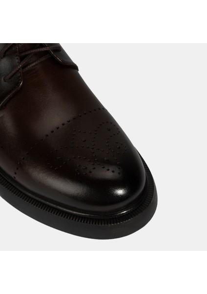 Erkek Kahve Bağcıklı Deri Bot