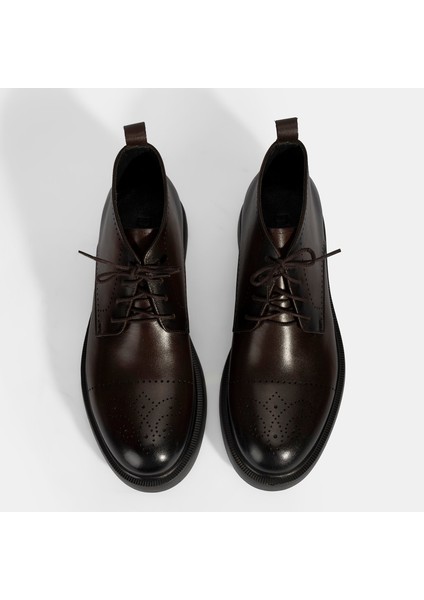 Erkek Kahve Bağcıklı Deri Bot