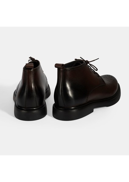 Erkek Kahve Bağcıklı Deri Bot