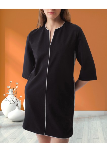 xint Kadın Siyah Bisiklet Yaka Truvakar Kol Yan Cepli Biye Detaylı Mini Boy Elbise fiyatları