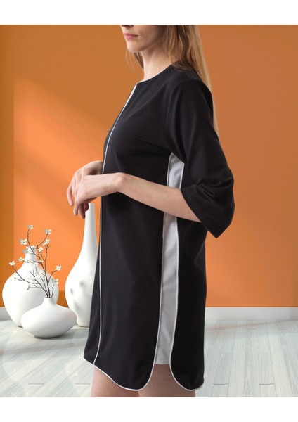 xint Kadın Siyah Bisiklet Yaka Truvakar Kol Yan Cepli Biye Detaylı Mini Boy Elbise modelleri