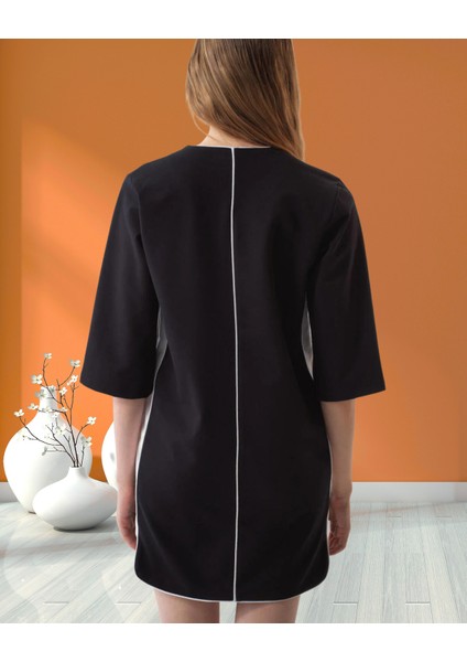 xint Kadın Siyah Bisiklet Yaka Truvakar Kol Yan Cepli Biye Detaylı Mini Boy Elbise fırsatları