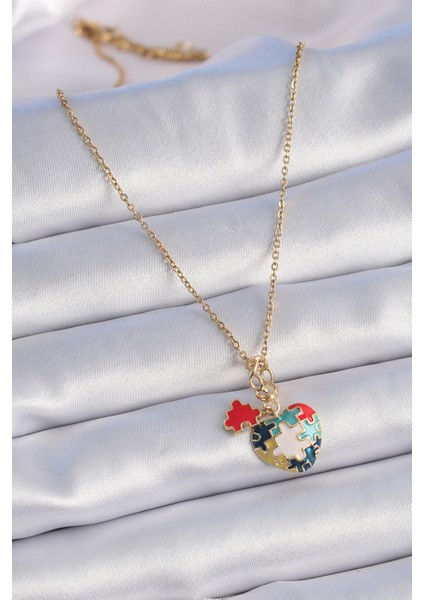 316L Çelik Gold Renk Yapboz Motif Kalp Figür Charm Model Kadın Ke fiyatları