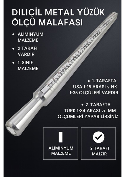Aliminyum Metal Yüzük Ölçü Malafası Parmak Ölçer cin209 fırsatları