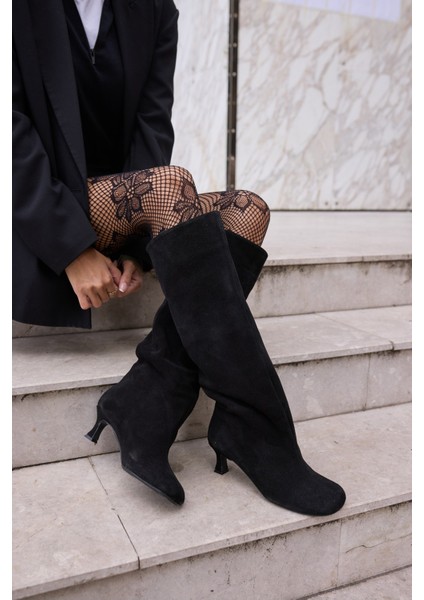 Roksana Kadın Kahve Gercek Deri Suet Çizme