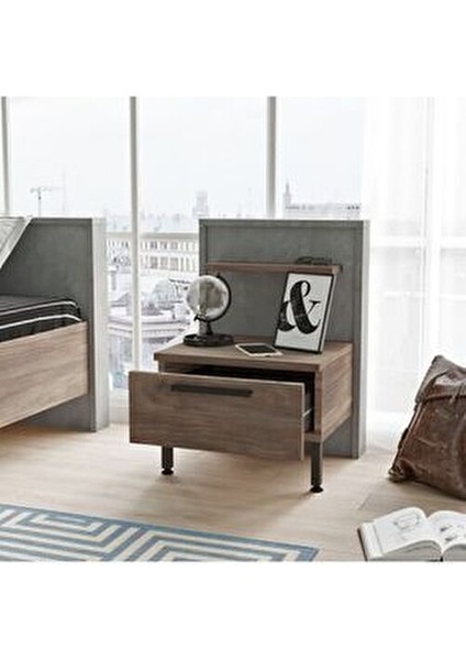 Genç Odası Takımı 3'lü Set Beton-Kahve 1. Sınıf Malzeme ile Modern Tasarım