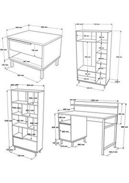 Ocean Genç Odası Takımı Modern Tasarım 7 Parça Suntalam Set Sepet-Jüt