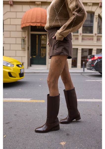 Belins Kadın Kahve Cilt Binici Çizme