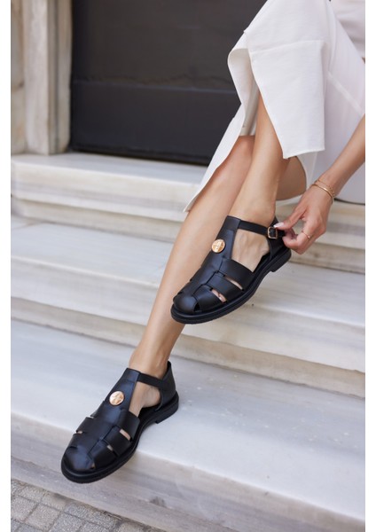 Acerbi Kadin Tutun Taba Gercek Deri Suet Oxford Sandalet