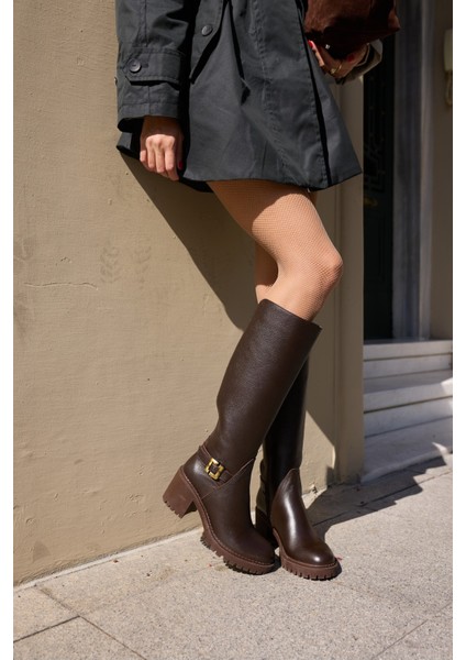 Teodor Kadin Kahverengi̇ Toka Detay Gercek Deri̇ Çi̇zme fiyatları