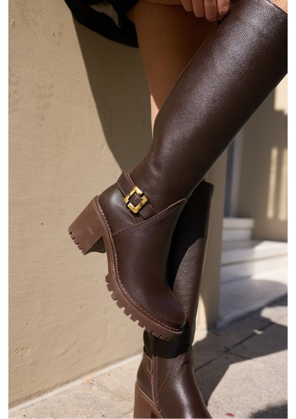 Teodor Kadin Kahverengi̇ Toka Detay Gercek Deri̇ Çi̇zme fırsatları