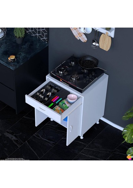 Asel (M) Set Ocak Altı Dolap Tek Çekmece 2 Kapaklı ve 1 Gözlü Tüp Bölmeli Beyaz Dolap 65X88X48 cm indirimleri