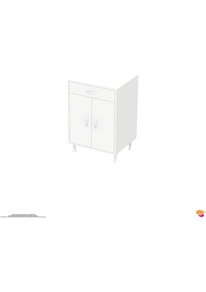 Asel (M) Set Ocak Altı Dolap Tek Çekmece 2 Kapaklı ve 1 Gözlü Tüp Bölmeli Beyaz Dolap 65X88X48 cm