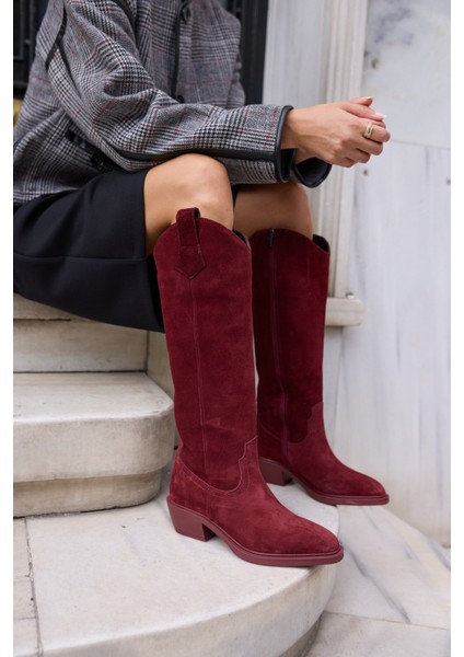 Castro Kadin Bordo Gercek Deri Suet Western Çizme fiyatları