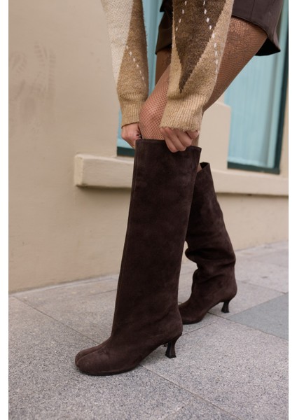 Roksana Kadın Kahve Gercek Deri Suet Çizme