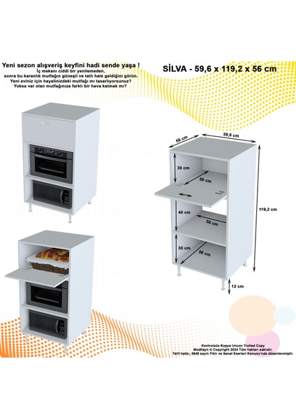 Silva 59,6 x 119,2 x 56 cm Tek Kapaklı Ankastre Fırın ve Mutfak Dolabı