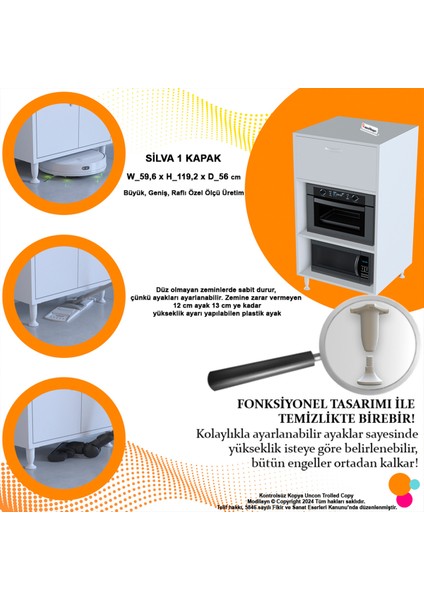 Silva 59,6 x 119,2 x 56 cm Tek Kapaklı Ankastre Fırın ve Mutfak Dolabı