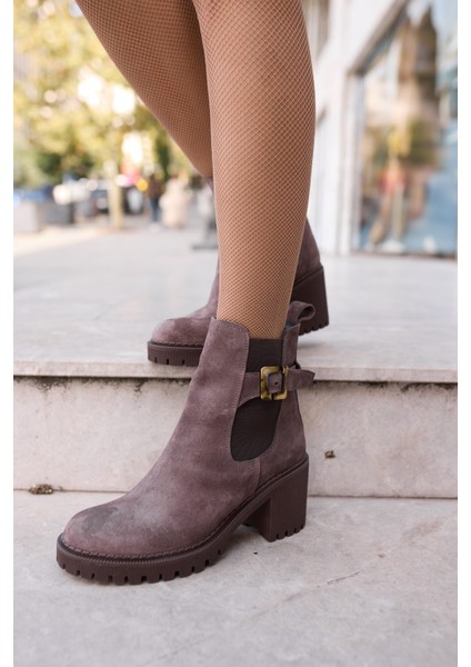 Karol Kadın Siyah Gercek Deri Kalin Topuklu Bot