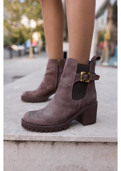 Karol Kadın Siyah Gercek Deri Kalin Topuklu Bot