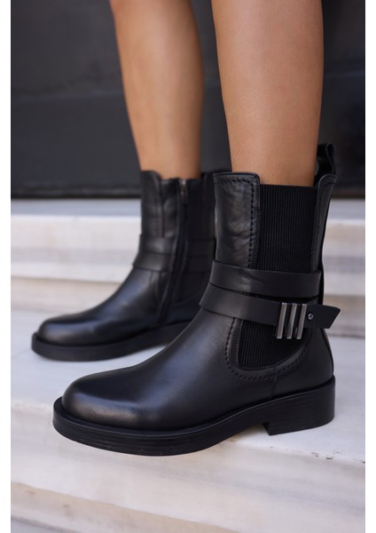 Oskar Kadın Siyah Gercek Deri Bot