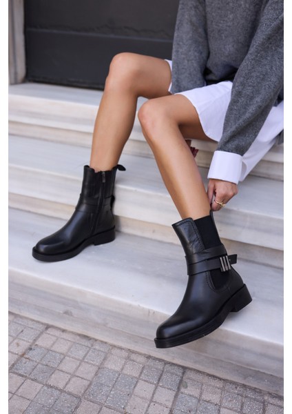 Oskar Kadın Siyah Gercek Deri Bot