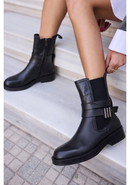 Oskar Kadın Siyah Gercek Deri Bot