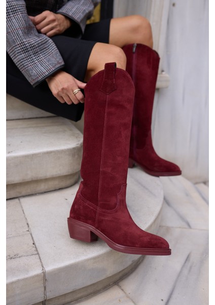 Castro Kadin Bordo Gercek Deri Suet Western Çizme fırsatları