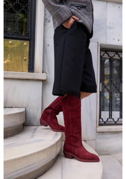 Castro Kadin Bordo Gercek Deri Suet Western Çizme indirimleri