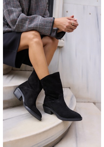 Bellino Kadin Siyah Gercek Suet Astarsiz Western Bot fiyatları