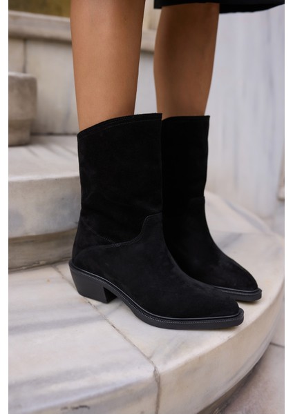 Bellino Kadin Siyah Gercek Suet Astarsiz Western Bot indirimleri