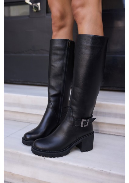 Teodor Kadin Kahverengi̇ Toka Detay Gercek Deri̇ Çi̇zme