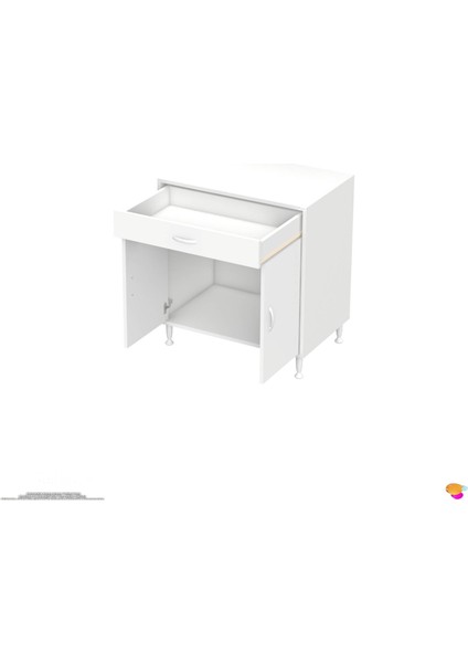 Asel (Xxl) Set Ocak Altı Dolap Kapaklı Mutfak Dolabı Tüp Bölme ve Baharat Raflı Beyaz 75X88X56 cm