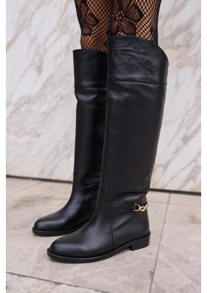 Scarles Kadın Siyah Gercek Deri Çizme