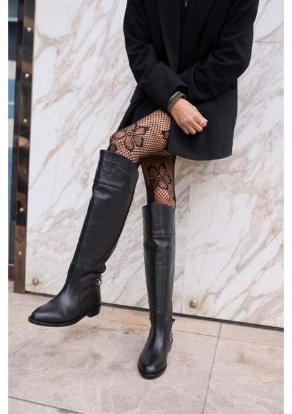 Scarles Kadın Siyah Gercek Deri Çizme