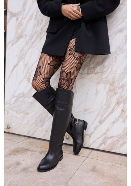 Scarles Kadın Siyah Gercek Deri Çizme