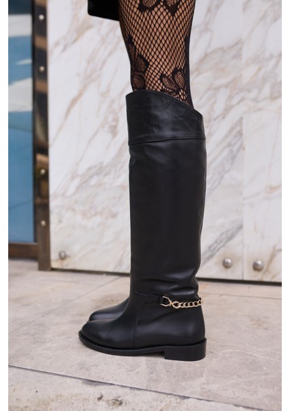 Scarles Kadın Siyah Gercek Deri Çizme